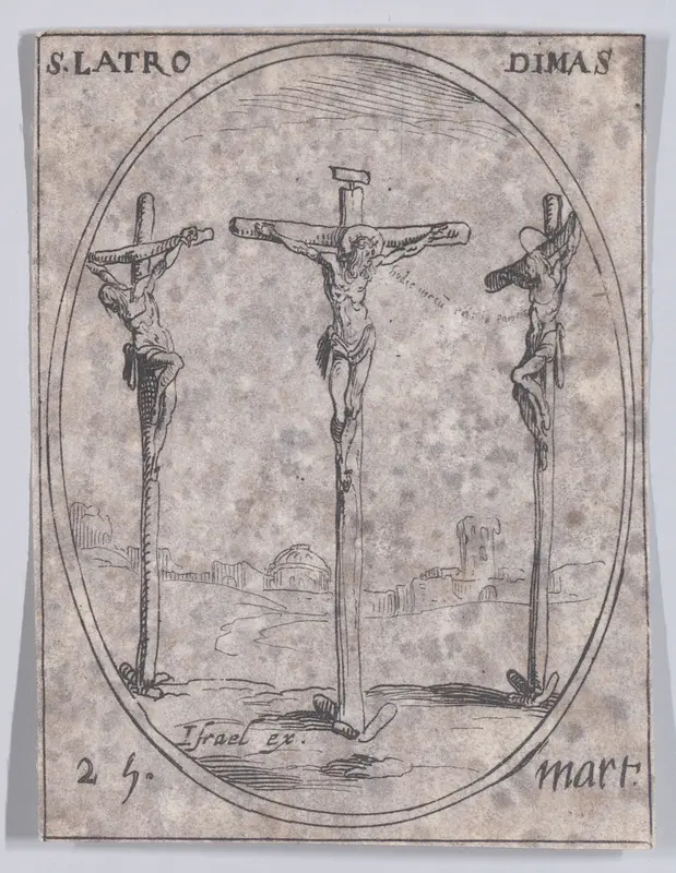 S. Dimas, le bon larron (St. Dismas, The Good Thief), March 25th, from "Les Images De Tous Les Saincts et Saintes de L'Année" (Images of All of the Saints and Religious Events of the Year) Wall Art by Jacques Callot - High-Resolution Digital Print