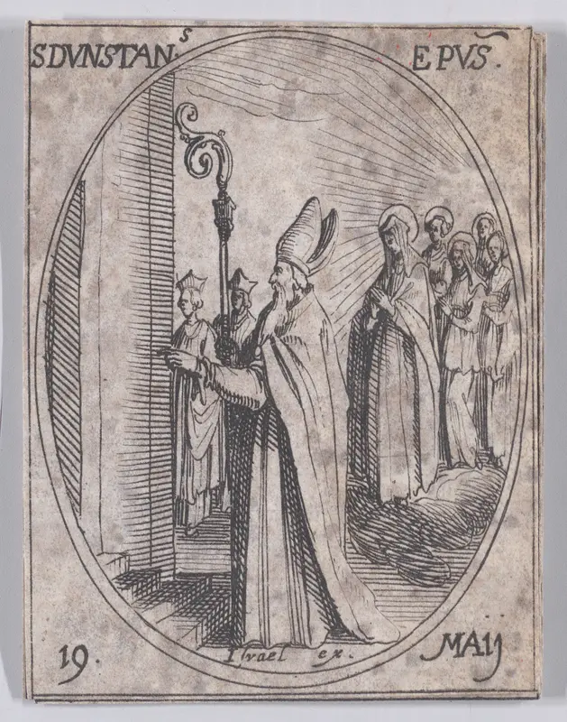 S. Dunstan, évêque (St. Dunstan, Bishop), May 19th, from "Les Images De Tous Les Saincts et Saintes de L'Année" (Images of All of the Saints and Religious Events of the Year) Wall Art by Jacques Callot - High-Resolution Digital Print