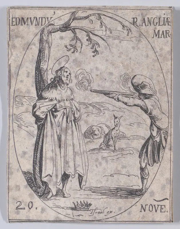 S. Edmund, Roi d'Angleterre, Martyr (St. Edmund, King of England, Martyr), November 20th, from "Les Images De Tous Les Saincts et Saintes de L'Année" (Images of All of the Saints and Religious Events of the Year) Wall Art by Jacques Callot - High-Resolution Digital Print