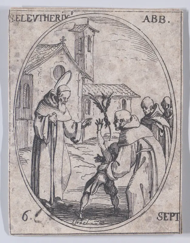 S. Eleuthère, abbé (St. Eleutherius, Abbot), September 6th, from "Les Images De Tous Les Saincts et Saintes de L'Année" (Images of All of the Saints and Religious Events of the Year) Wall Art by Jacques Callot - High-Resolution Digital Print