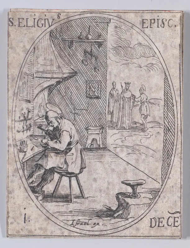 S. Eloim, évêque (St. Eligius, also known as St. Eloi, Bishop), December 1st, from "Les Images De Tous Les Saincts et Saintes de L'Année" (Images of All of the Saints and Religious Events of the Year) Wall Art by Jacques Callot - High-Resolution Digital Print