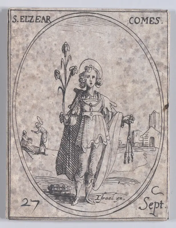 S. Elzear, comte (St. Elzear, Count), September 27th, from "Les Images De Tous Les Saincts et Saintes de L'Année" (Images of All of the Saints and Religious Events of the Year) Wall Art by Jacques Callot - High-Resolution Digital Print