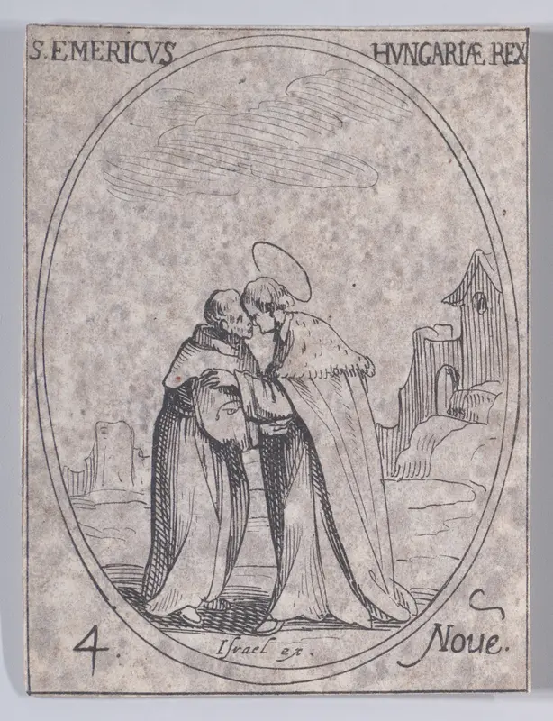 S. Emeri, Roi de Hongrie (St. Emeric, King of Hungary), from November 4th, from "Les Images De Tous Les Saincts et Saintes de L'Année" (Images of All of the Saints and Religious Events of the Year) Wall Art by Jacques Callot - High-Resolution Digital Print