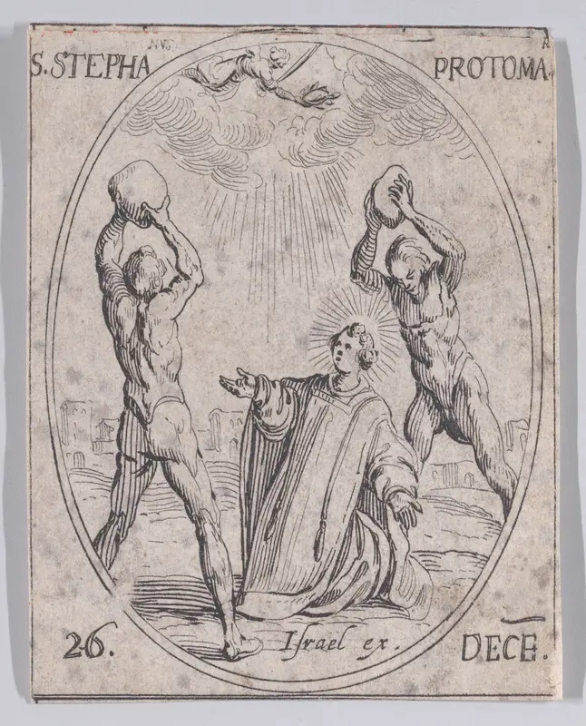 S. Etienne (St. Stephen), December 26th, from "Les Images De Tous Les Saincts et Saintes de L'Année" (Images of All of the Saints and Religious Events of the Year) Wall Art by Jacques Callot - High-Resolution Digital Print