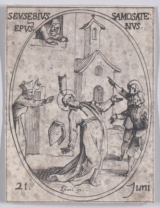 S. Eusèbe, évêque de Samosate (St. Eusebius, Bishop of Samosata), June 21st, from "Les Images De Tous Les Saincts et Saintes de L'Année" (Images of All of the Saints and Religious Events of the Year) Wall Art by Jacques Callot - High-Resolution Digital Print