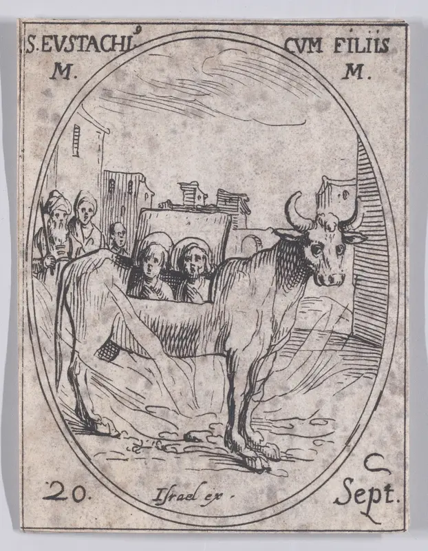 S. Eustache et Ses Enfants (St. Eustace and His Children), September 20th, from "Les Images De Tous Les Saincts et Saintes de L'Année" (Images of All of the Saints and Religious Events of the Year) Wall Art by Jacques Callot - High-Resolution Digital Print