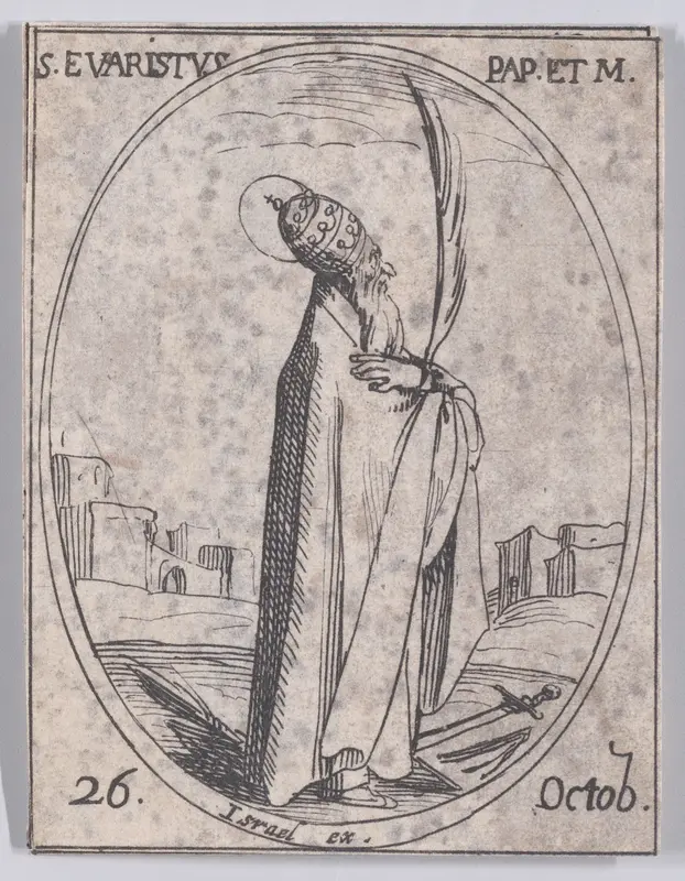 S. Evariste, pape et martyr (St. Evaristus, Pope and Martyr), October 26th, from "Les Images De Tous Les Saincts et Saintes de L'Année" (Images of All of the Saints and Religious Events of the Year) Wall Art by Jacques Callot - High-Resolution Digital Print