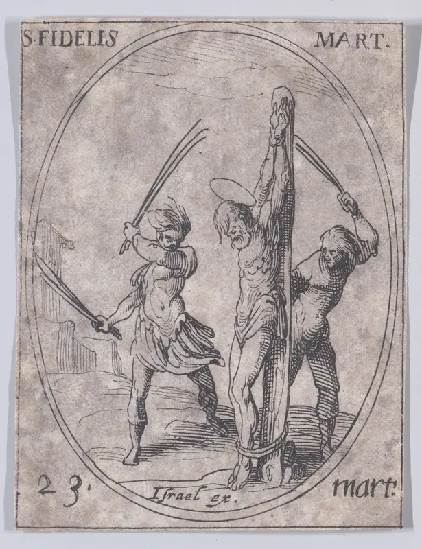 S. Fidèle, martyr (St. Fideles, Martyr), March 23rd, from "Les Images De Tous Les Saincts et Saintes de L'Année" (Images of All of the Saints and Religious Events of the Year) Wall Art by Jacques Callot - High-Resolution Digital Print
