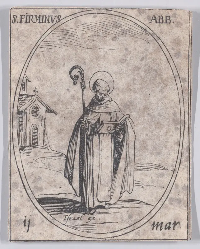 S. Firmin, abbé (St. Firminus, Abbot), March 11th, from "Les Images De Tous Les Saincts et Saintes de L'Année" (Images of All of the Saints and Religious Events of the Year) Wall Art by Jacques Callot - High-Resolution Digital Print