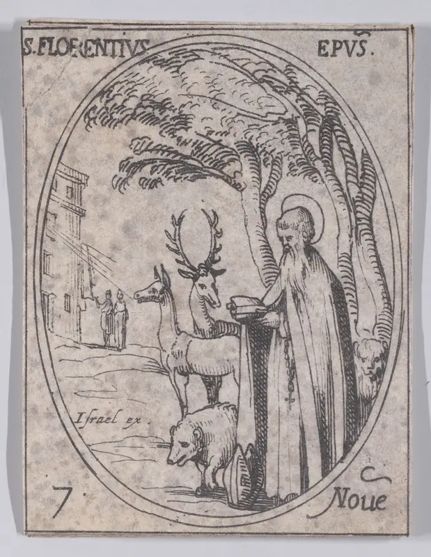 S. Florent, évêque (St. Florentius, Bishop), November 7th, from "Les Images De Tous Les Saincts et Saintes de L'Année" (Images of All of the Saints and Religious Events of the Year) Wall Art by Jacques Callot - High-Resolution Digital Print
