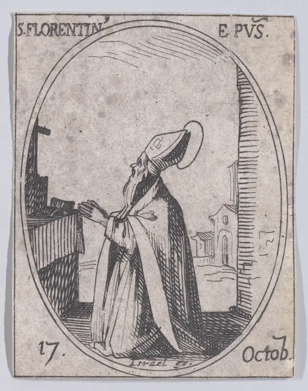 S. Florentin, évêque (St. Florentius, Bishop), October 17th, from "Les Images De Tous Les Saincts et Saintes de L'Année" (Images of All of the Saints and Religious Events of the Year) Wall Art by Jacques Callot - High-Resolution Digital Print