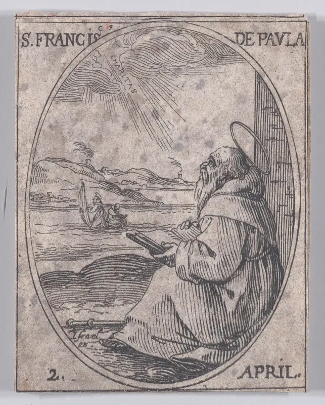S. François de Paule (St. Francis of Paola), April 2nd, from "Les Images De Tous Les Saincts et Saintes de L'Année" (Images of All of the Saints and Religious Events of the Year) Wall Art by Jacques Callot - High-Resolution Digital Print