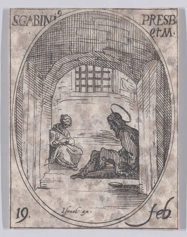 S. Gabin, prêtre et martyr (St. Gabinus, Priest and Martyr), February 19th, from "Les Images De Tous Les Saincts et Saintes de L'Année" (Images of All of the Saints and Religious Events of the Year) Wall Art by Jacques Callot - High-Resolution Digital Print