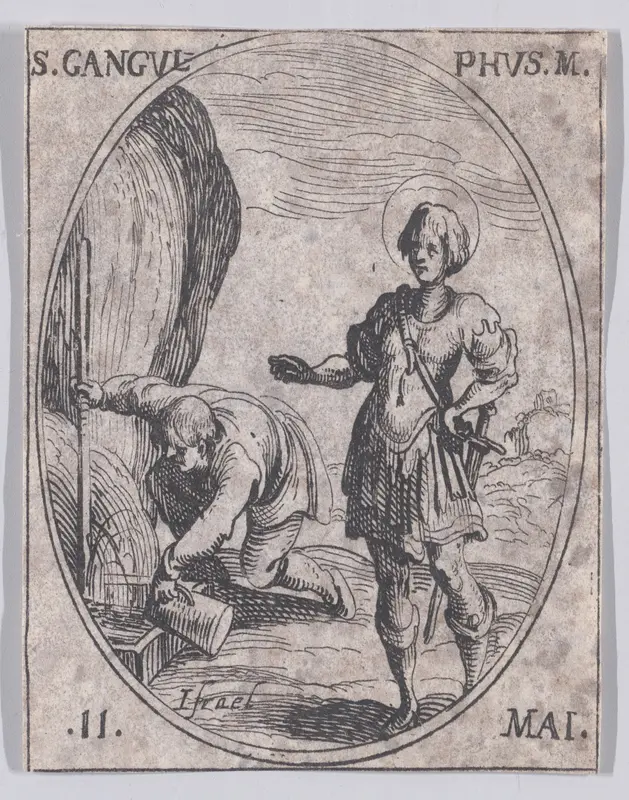 S. Gangulphe, martyr (St. Gangulphus, Martyr), May 11th, from "Les Images De Tous Les Saincts et Saintes de L'Année" (Images of All of the Saints and Religious Events of the Year) Wall Art by Jacques Callot - High-Resolution Digital Print