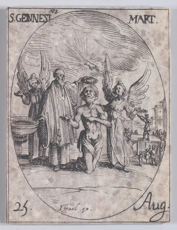 S. Genès, martyr (St. Genesius, Martyr), August 25th, from "Les Images De Tous Les Saincts et Saintes de L'Année" (Images of All of the Saints and Religious Events of the Year) Wall Art by Jacques Callot - High-Resolution Digital Print