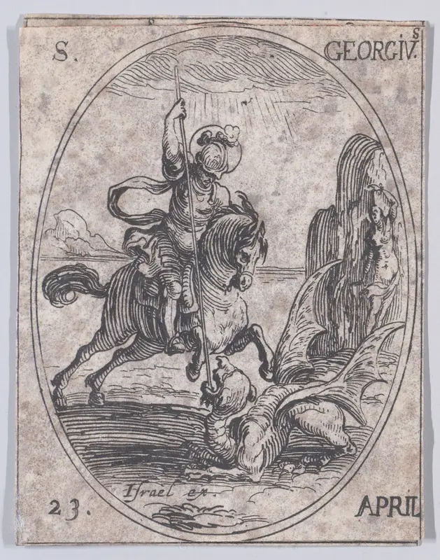 S. Georges (St. George), April 23rd, from "Les Images De Tous Les Saincts et Saintes de L'Année" (Images of All of the Saints and Religious Events of the Year) Wall Art by Jacques Callot - High-Resolution Digital Print
