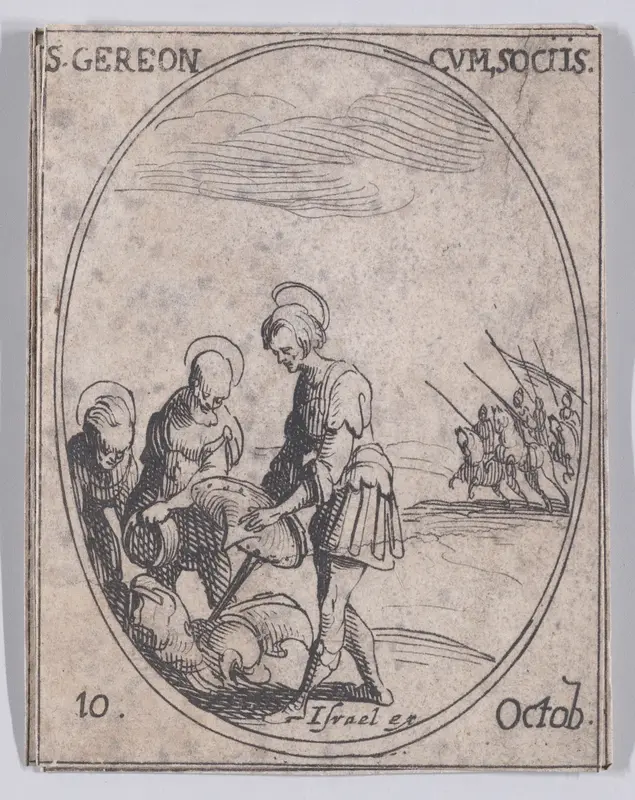 S. Géréon et Ses Compagnons (St. Gereon and His Companions), October 10th, from "Les Images De Tous Les Saincts et Saintes de L'Année" (Images of All of the Saints and Religious Events of the Year) Wall Art by Jacques Callot - High-Resolution Digital Print