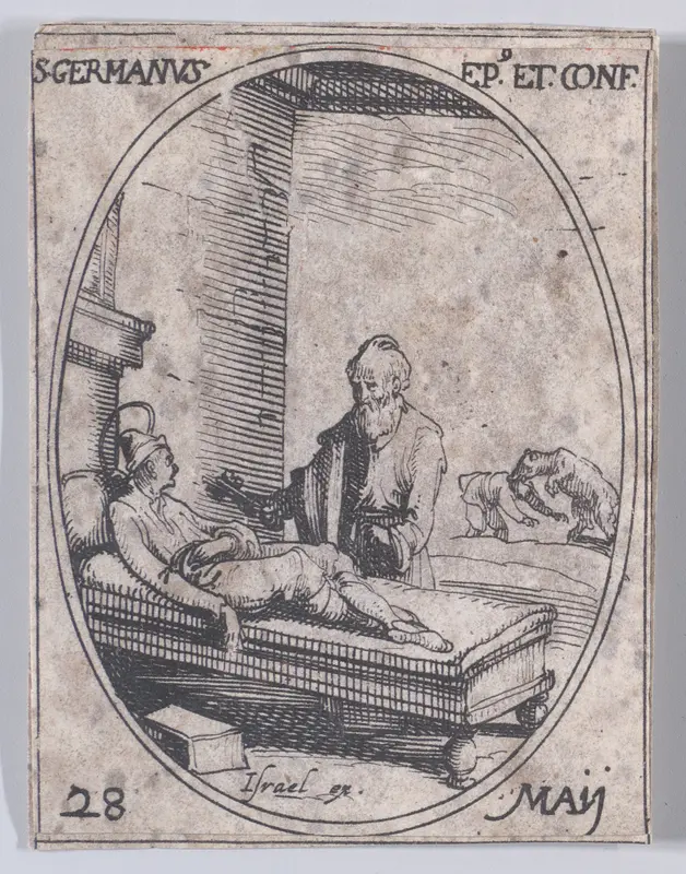 S. Germain, évêque et confesseur (St. Germanus, Bishop and Confessor), May 28th, from "Les Images De Tous Les Saincts et Saintes de L'Année" (Images of All of the Saints and Religious Events of the Year) Wall Art by Jacques Callot - High-Resolution Digital Print