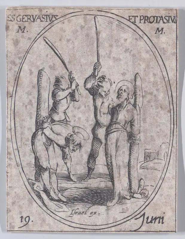 S. Gervais et S. Protais, martyrs (St. Gervase and Protase, Martyrs), from "Les Images De Tous Les Saincts et Saintes de L'Année" (Images of All of the Saints and Religious Events of the Year) Wall Art by Jacques Callot - High-Resolution Digital Print