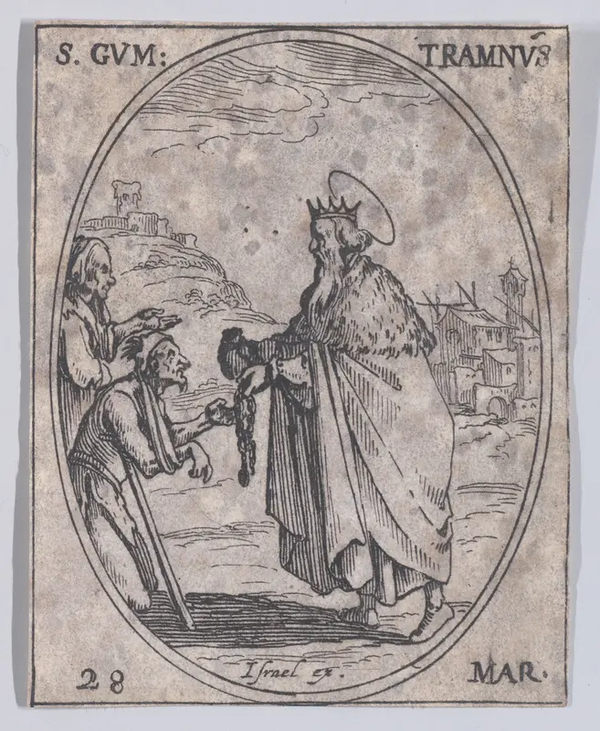 S. Gontran (St. Guntram), March 28th, from "Les Images De Tous Les Saincts et Saintes de L'Année" (Images of All of the Saints and Religious Events of the Year) Wall Art by Jacques Callot - High-Resolution Digital Print