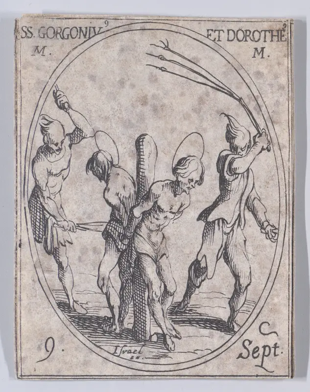 S. Gorgon et St. Dorothée, martyrs (St. Gorgonius and St. Dorotheus, Martyrs), September 9th, from "Les Images De Tous Les Saincts et Saintes de L'Année" (Images of All of the Saints and Religious Events of the Year) Wall Art by Jacques Callot - High-Resolution Digital Print