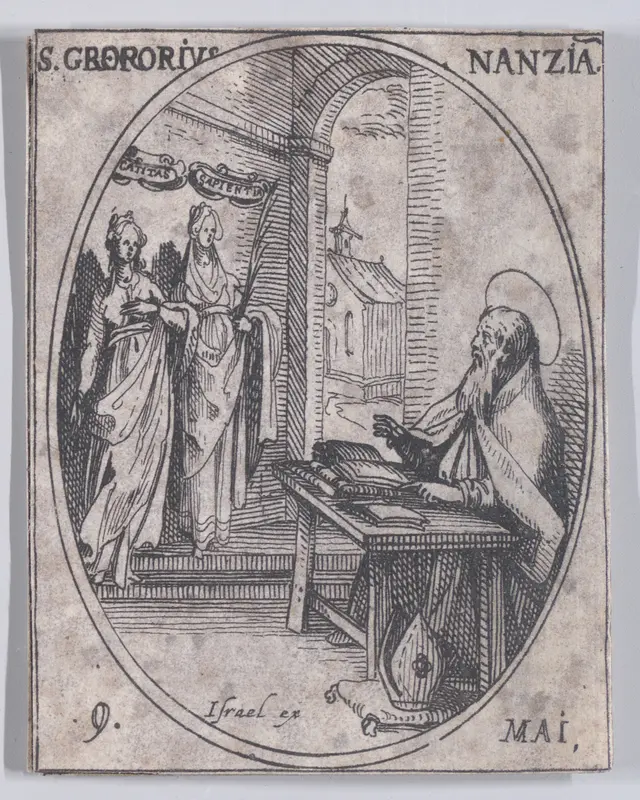 S. Grégoire de Naziance (St. Gregory of Naziance), May 9th, from "Les Images De Tous Les Saincts et Saintes de L'Année" (Images of All of the Saints and Religious Events of the Year) Wall Art by Jacques Callot - High-Resolution Digital Print
