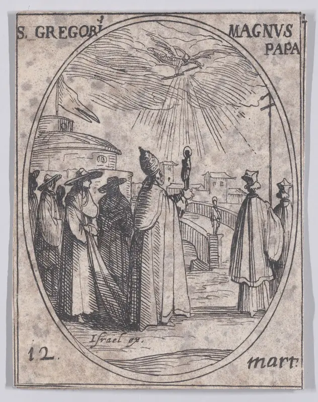 S. Grégoire le Grand, pape (St. Gregory the Great, Pope), March 12th, from "Les Images De Tous Les Saincts et Saintes de L'Année" (Images of All of the Saints and Religious Events of the Year) Wall Art by Jacques Callot - High-Resolution Digital Print