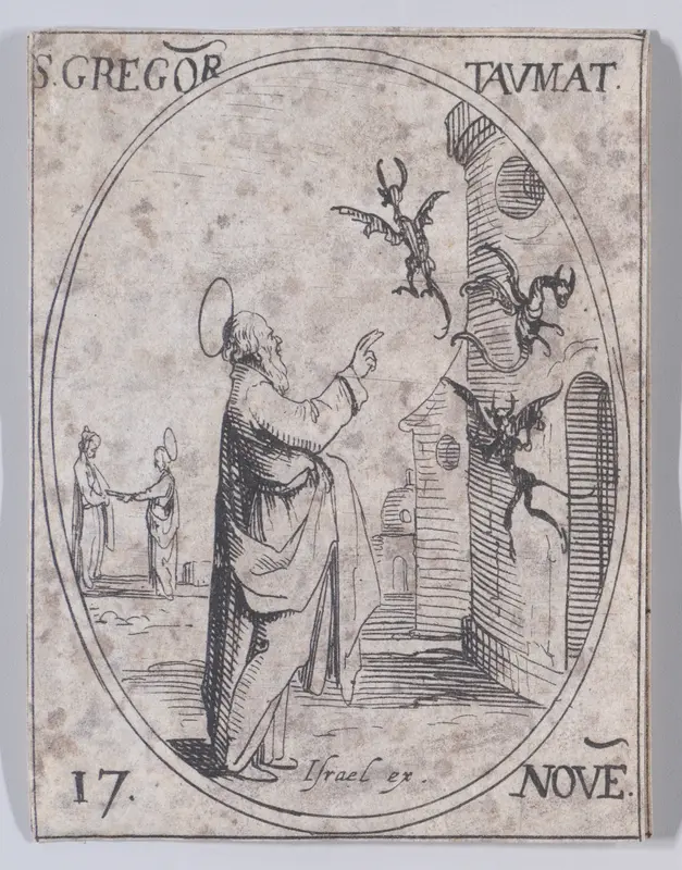 S. Grégoire, taumaturge (St. Gregory, Thaumaturge), November 17th, from "Les Images De Tous Les Saincts et Saintes de L'Année" (Images of All of the Saints and Religious Events of the Year) Wall Art by Jacques Callot - High-Resolution Digital Print