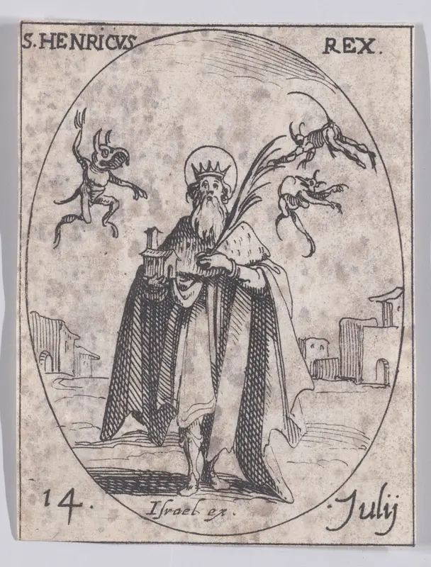 S. Henri, roi (St. Henry, King), July 14th, from "Les Images De Tous Les Saincts et Saintes de L'Année" (Images of All of the Saints and Feast Days of the Year) Wall Art by Jacques Callot - High-Resolution Digital Print