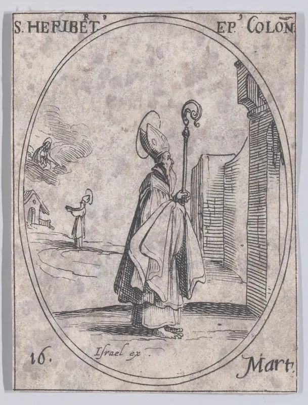 S. Héribert, évêque de Cologne (St. Heribert, Bishop of Cologne), March 16th, from "Les Images De Tous Les Saincts et Saintes de L'Année" (Images of All of the Saints and Religious Events of the Year) Wall Art by Jacques Callot - High-Resolution Digital Print