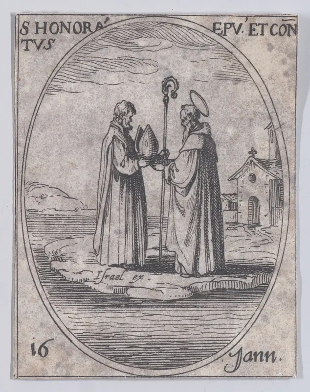 S.  Honorat, évêque et confesseur (St. Honoratus, Bishop and Confessor), January 16th, from "Les Images De Tous Les Saincts et Saintes de L'Année" (Images of All of the Saints and Feast Days of the Year) Wall Art by Jacques Callot - High-Resolution Digital Print