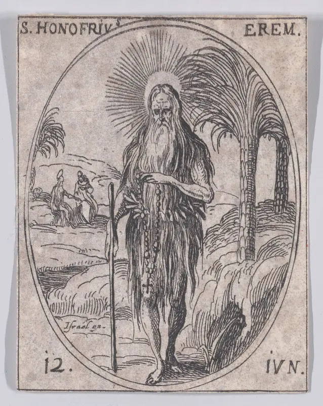 S. Honufre, ermite (St. Onouphrius, Hermit), June 12th, from "Les Images De Tous Les Saincts et Saintes de L'Année" (Images of All of the Saints and Religious Events of the Year) Wall Art by Jacques Callot - High-Resolution Digital Print