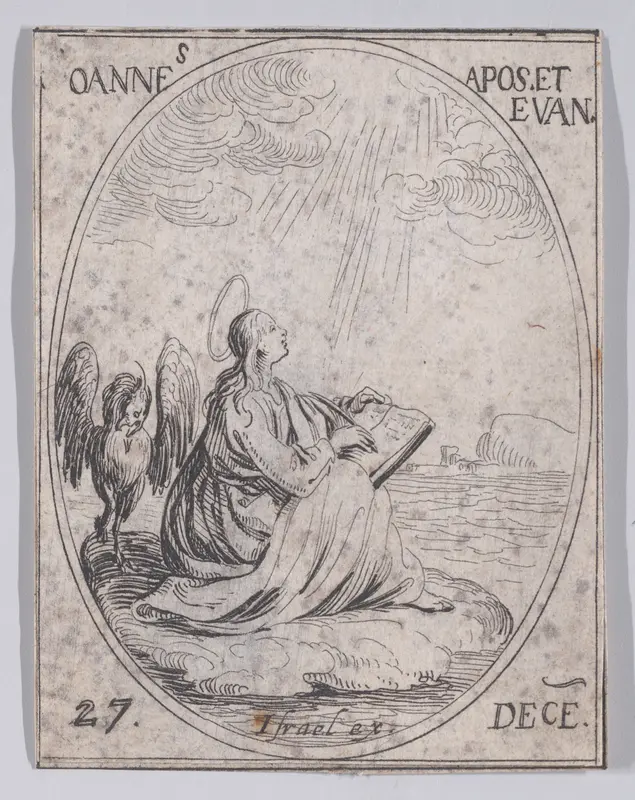 S. Jean, apôtre et évangéliste (St. John, Apostle and Evangelist), December 27th, from "Les Images De Tous Les Saincts et Saintes de L'Année" (Images of All of the Saints and Religious Events of the Year) Wall Art by Jacques Callot - High-Resolution Digital Print