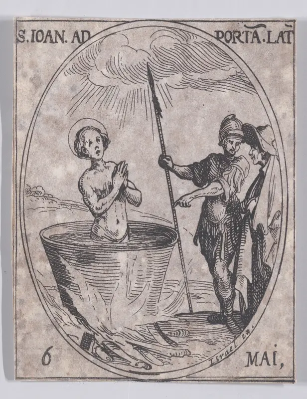 S. Jean Devant la Porte Latine (St. John Before the Latin Gate), May 6th, from "Les Images De Tous Les Saincts et Saintes de L'Année" (Images of All of the Saints and Religious Events of the Year) Wall Art by Jacques Callot - High-Resolution Digital Print