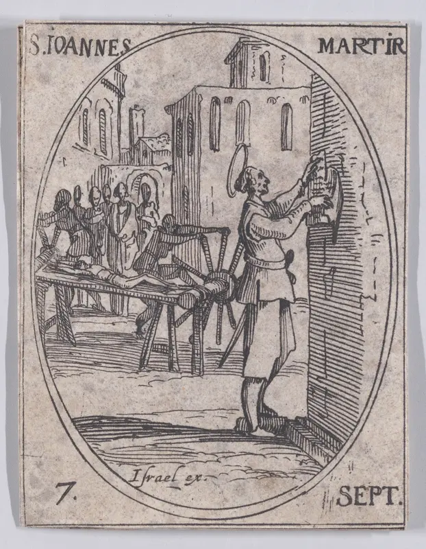 S. Jean, martyr (St. John of Nicodemia, Martyr), September 7th, from "Les Images De Tous Les Saincts et Saintes de L'Année" (Images of All of the Saints and Religious Events of the Year) Wall Art by Jacques Callot - High-Resolution Digital Print