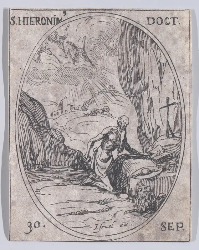 S. Jérôme, docteur (St. Jerome, Doctor), September 30th, from "Les Images De Tous Les Saincts et Saintes de L'Année" (Images of All of the Saints and Religious Events of the Year) Wall Art by Jacques Callot - High-Resolution Digital Print
