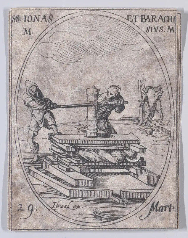 S. Jonas et S. Barchise (St. Jonas and St. Barachisius), March 29th, from "Les Images De Tous Les Saincts et Saintes de L'Année" (Images of All of the Saints and Religious Events of the Year) Wall Art by Jacques Callot - High-Resolution Digital Print