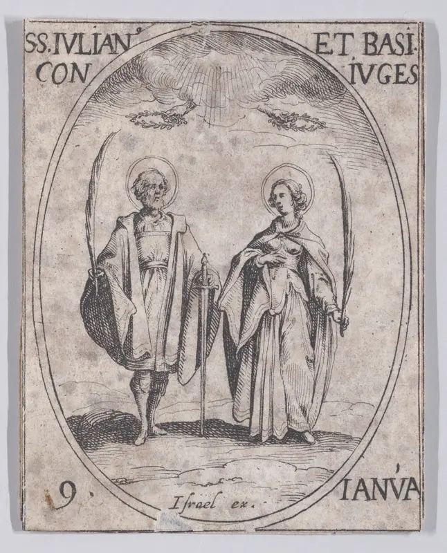 S. Julien et Ste. Basilesse (St. Julian and St. Basilissa), January 9th, from "Les Images De Tous Les Saincts et Saintes de L'Année" (Images of All of the Saints and Feast Days of the Year) Wall Art by Jacques Callot - High-Resolution Digital Print