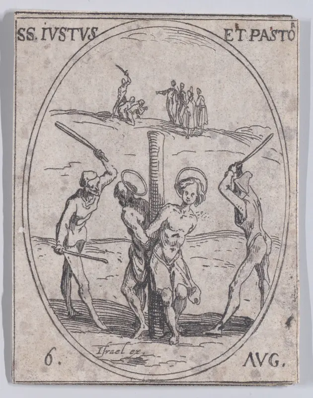 S. Juste et S. Pastor (St. Justus and St. Pastor), August 6th, from "Les Images De Tous Les Saincts et Saintes de L'Année" (Images of All of the Saints and Religious Events of the Year) Wall Art by Jacques Callot - High-Resolution Digital Print