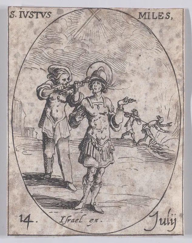 S. Juste, soldat (St. Justus, Soldier), July 14th, from "Les Images De Tous Les Saincts et Saintes de L'Année" (Images of All of the Saints and Religious Events of the Year) Wall Art by Jacques Callot - High-Resolution Digital Print
