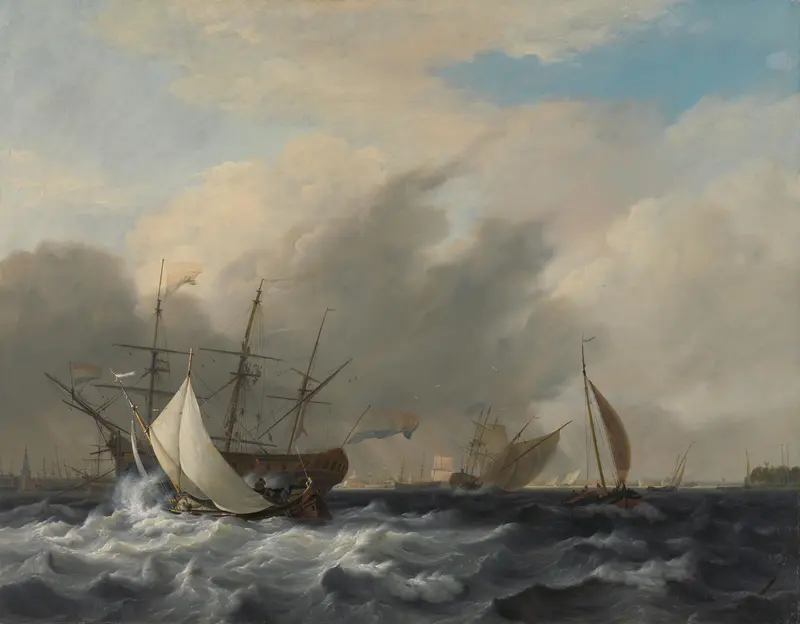 's Lands oorlogsschip 'Amsterdam' voor de Westerlaag op het IJ voor Amsterdam. Wall Art by Nicolaas Baur - High-Resolution Digital Print