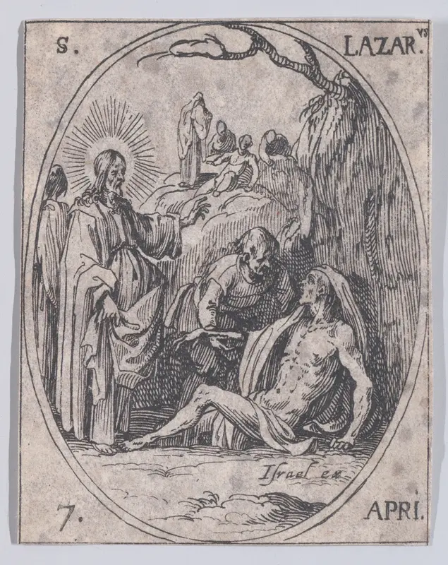 S. Lazare (St. Lazarus), April 7th, from "Les Images De Tous Les Saincts et Saintes de L'Année" (Images of All of the Saints and Religious Events of the Year) Wall Art by Jacques Callot - High-Resolution Digital Print