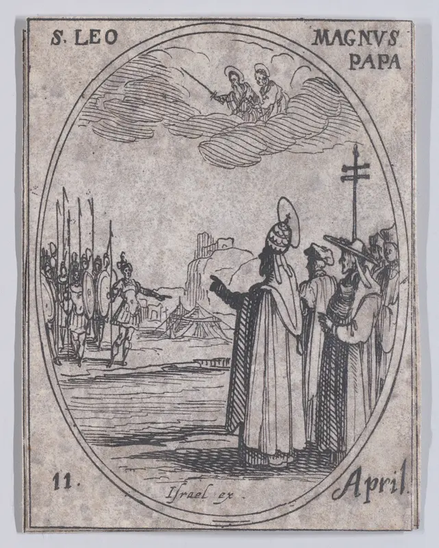 S. Léon le Grand, pape (St. Leo the Great, Pope), April 11th, from "Les Images De Tous Les Saincts et Saintes de L'Année" (Images of All of the Saints and Religious Events of the Year) Wall Art by Jacques Callot - High-Resolution Digital Print