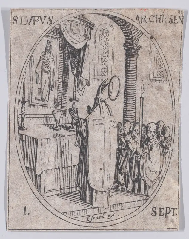 S. Leu, archevêque (St. Lupus, Archbishop), September 1st, from "Les Images De Tous Les Saincts et Saintes de L'Année" (Images of All of the Saints and Religious Events of the Year) Wall Art by Jacques Callot - High-Resolution Digital Print