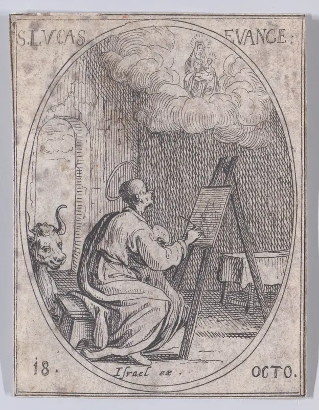 S. Luc, évangéliste (St. Luke, Evangelist), October 18th, from "Les Images De Tous Les Saincts et Saintes de L'Année" (Images of All of the Saints and Religious Events of the Year) Wall Art by Jacques Callot - High-Resolution Digital Print