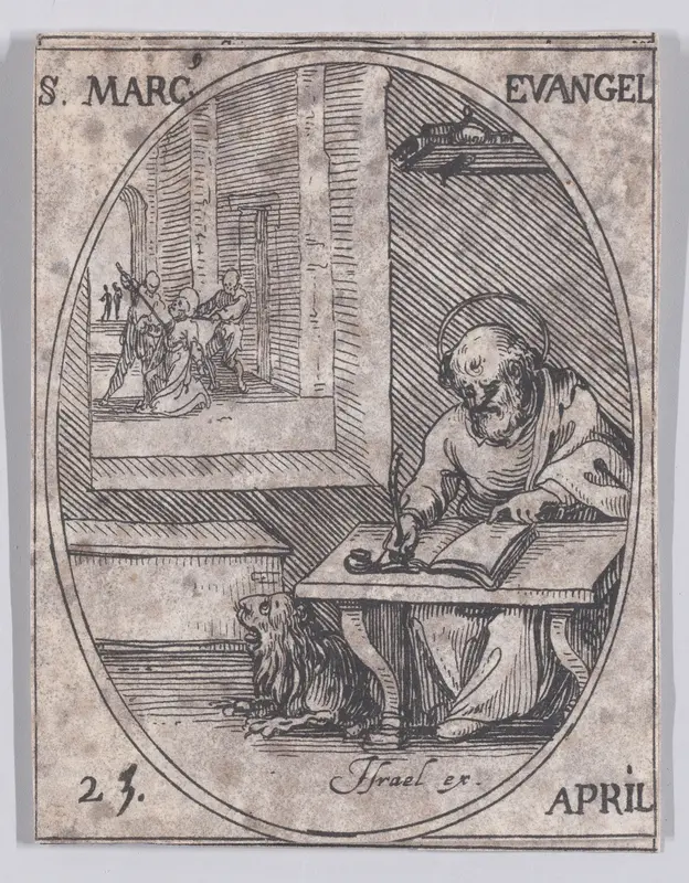 S. Marc, évangéliste (St. Mark, Evangelist), April 25th, from "Les Images De Tous Les Saincts et Saintes de L'Année" (Images of All of the Saints and Religious Events of the Year) Wall Art by Jacques Callot - High-Resolution Digital Print