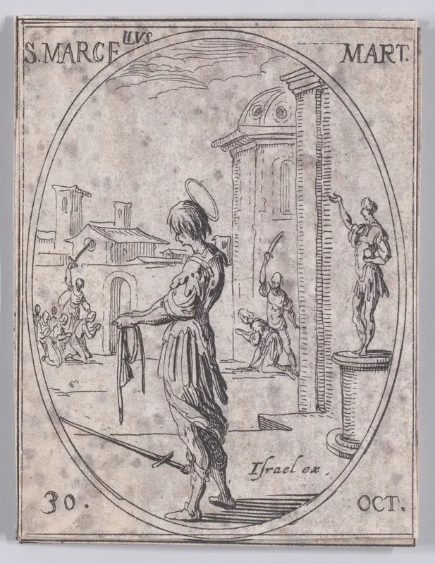 S. Marcel, martyr (St. Marcellus, Martyr), October 30th, from "Les Images De Tous Les Saincts et Saintes de L'Année" (Images of All of the Saints and Religious Events of the Year) Wall Art by Jacques Callot - High-Resolution Digital Print