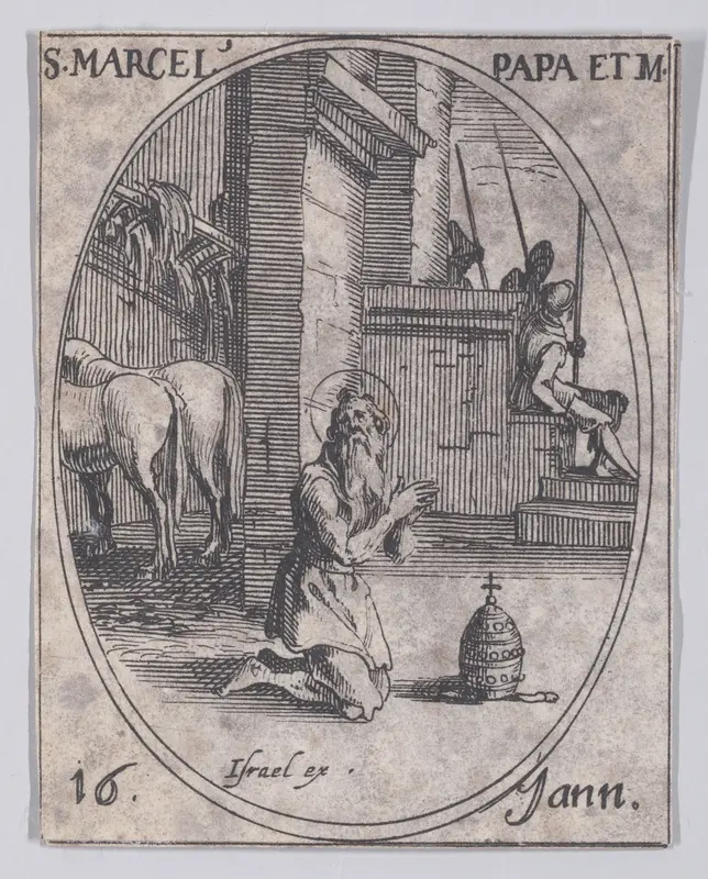 S. Marcel, pape et martyr (St. Marcellus, Pope and Martyr), January 16th, from "Les Images De Tous Les Saincts et Saintes de L'Année" (Images of All of the Saints and Feast Days of the Year) Wall Art by Jacques Callot - High-Resolution Digital Print