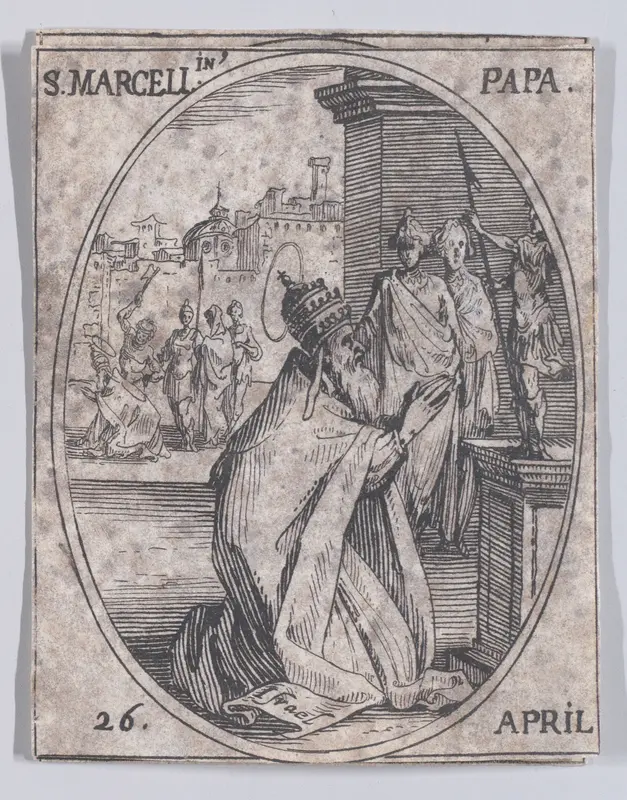 S. Marcellin, pape (St. Marcellinus, Pope), April 26th, from "Les Images De Tous Les Saincts et Saintes de L'Année" (Images of All of the Saints and Religious Events of the Year) Wall Art by Jacques Callot - High-Resolution Digital Print