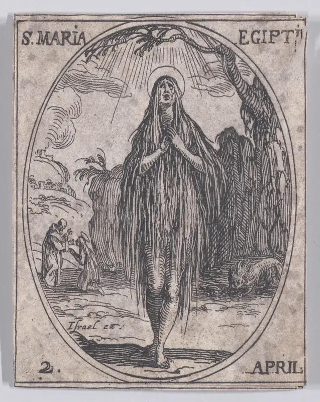 S. Marie Egyptienne (St. Mary of Egypt), April 2nd, from "Les Images De Tous Les Saincts et Saintes de L'Année" (Images of All of the Saints and Religious Events of the Year) Wall Art by Jacques Callot - High-Resolution Digital Print
